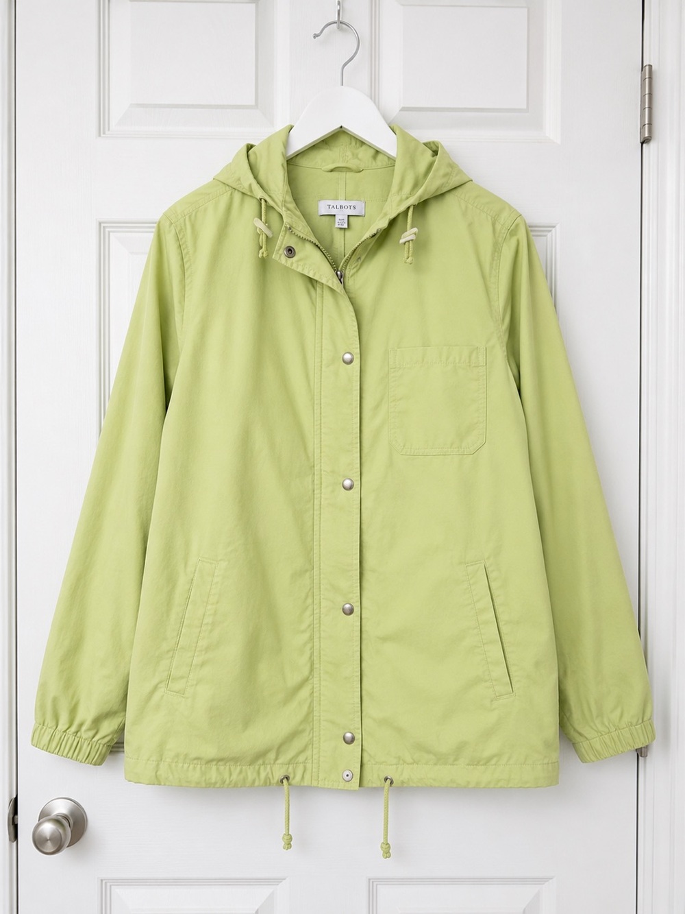 Talbots L Lime Green Soft Anorak Hooded Jacket Cotton Rain Coat